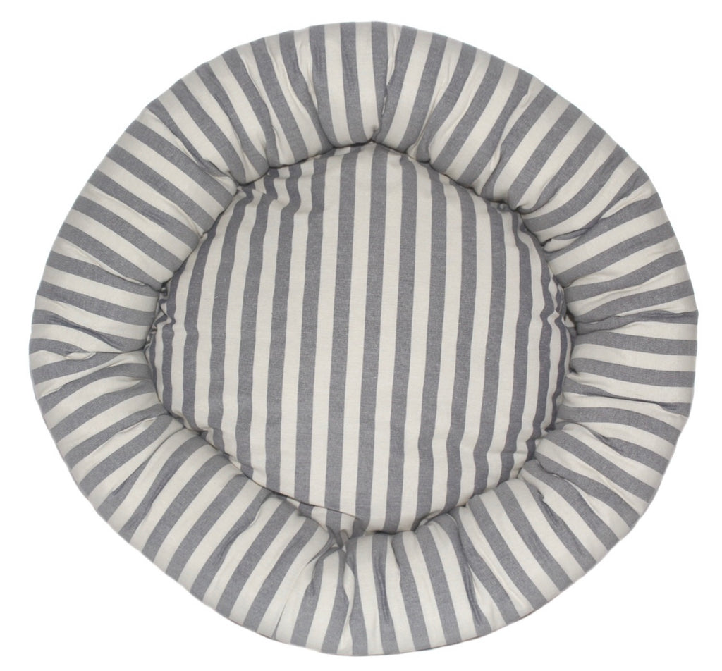 Round Dog Bed Hamptons Grey Blue