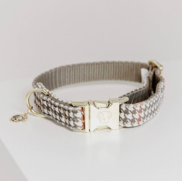 Dog Collar Pied-de-Poule Beige